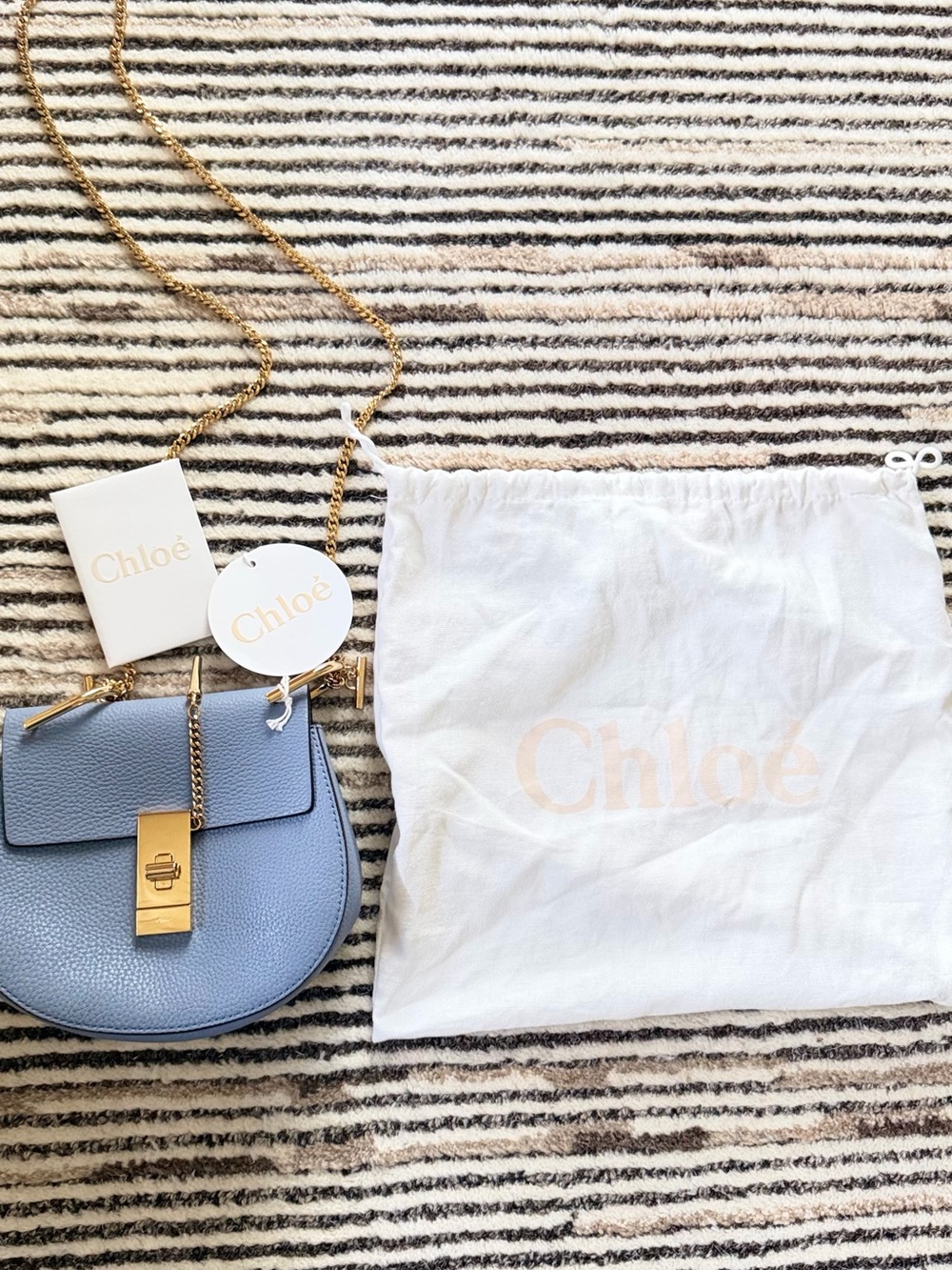 NWT Chloé Drew Blue Shoulder/Crossbody Bag with Gold Chain Strap w/dust bag